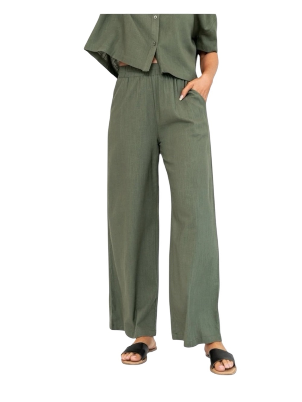 Holley Girl Gabbie Wide Leg Pants in Olive Green 1X Plus Size